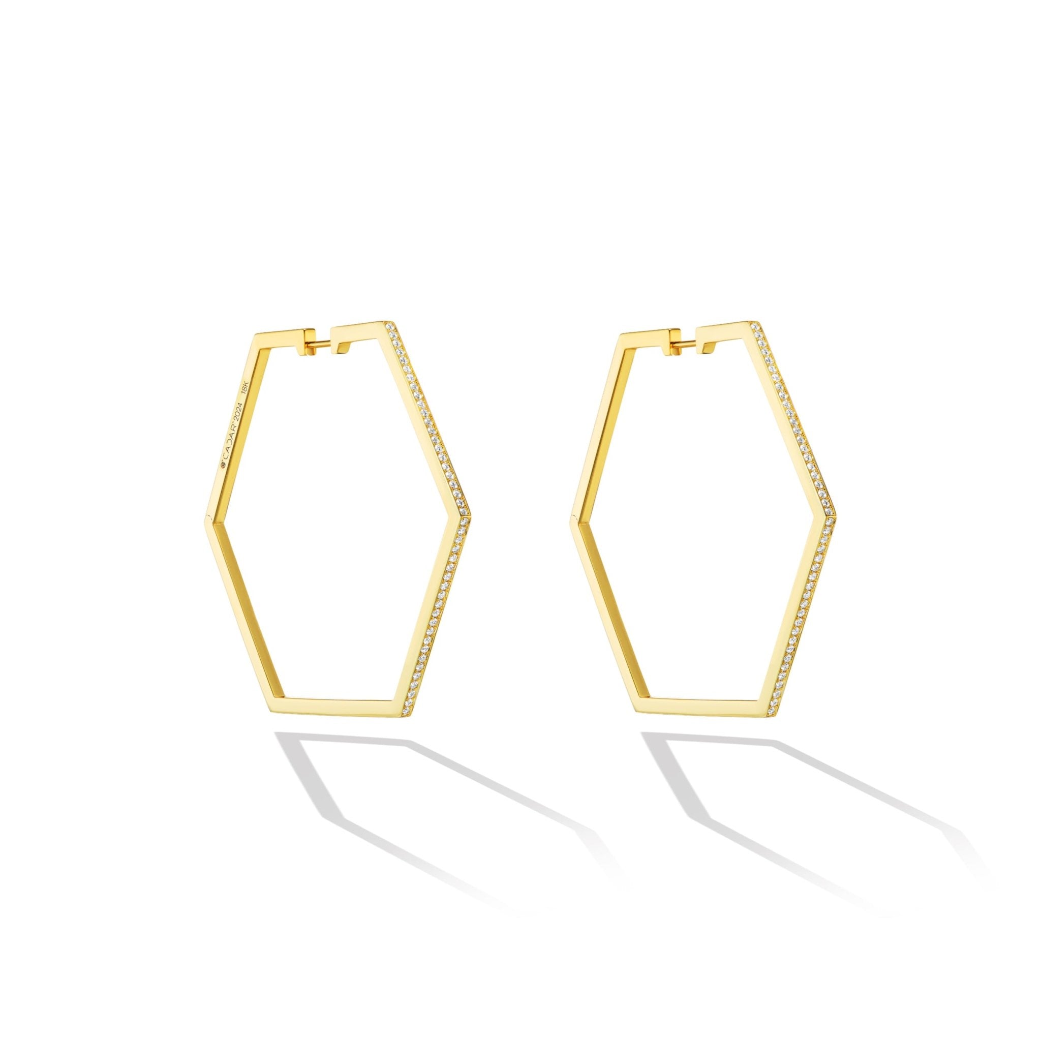 Large B Home Hoop Earrings with White Diamonds - CADAR