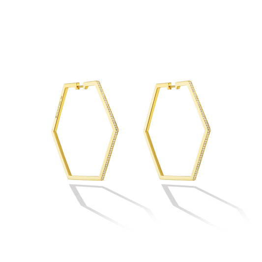Large B Home Hoop Earrings with White Diamonds - CADAR