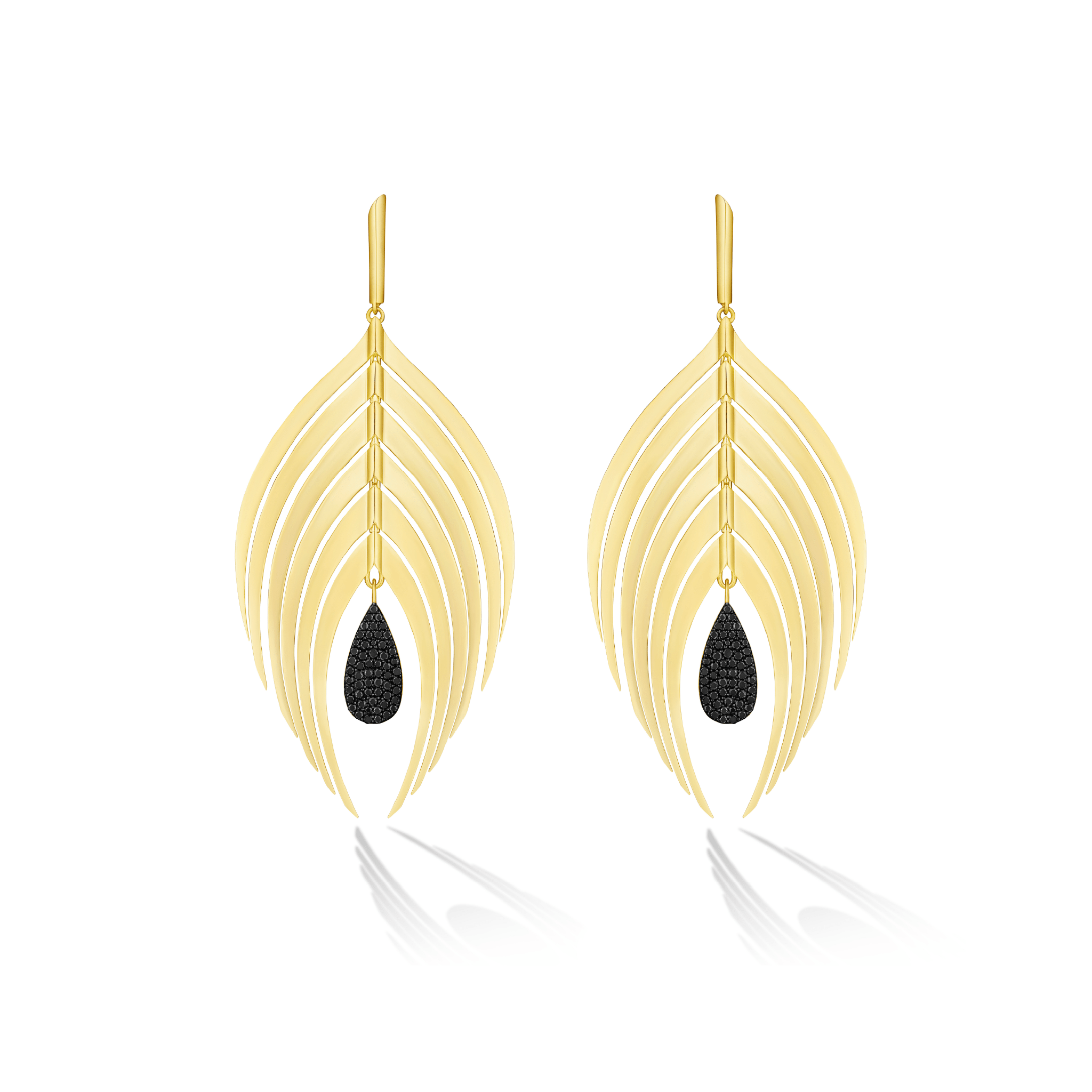 Peacock Drop Earrings with Black Diamond Pavé Drop - CADAR