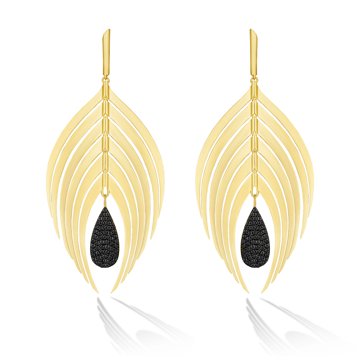 Peacock Drop Earrings with Black Diamond Pavé Drop - CADAR