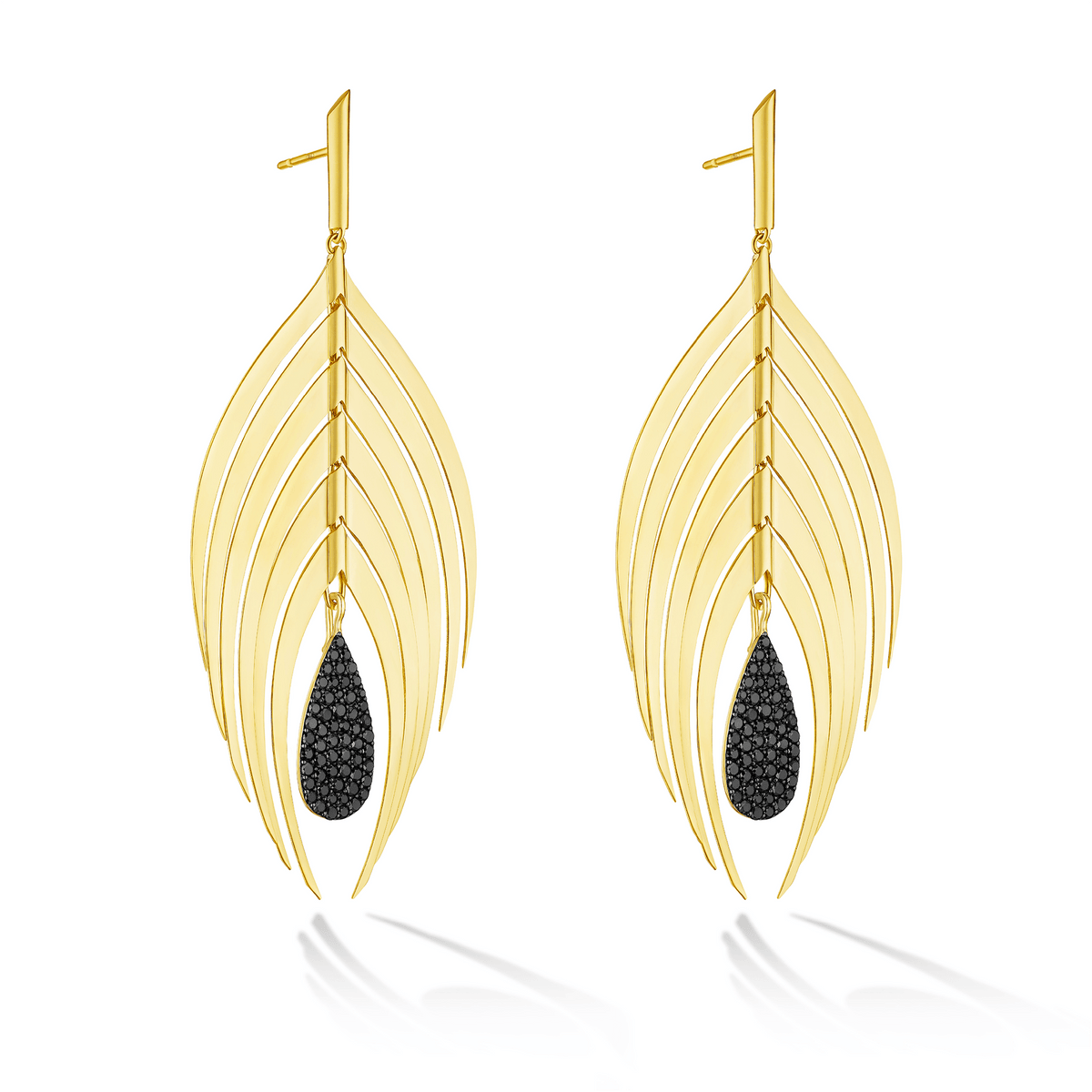 Peacock Drop Earrings with Black Diamond Pavé Drop - CADAR