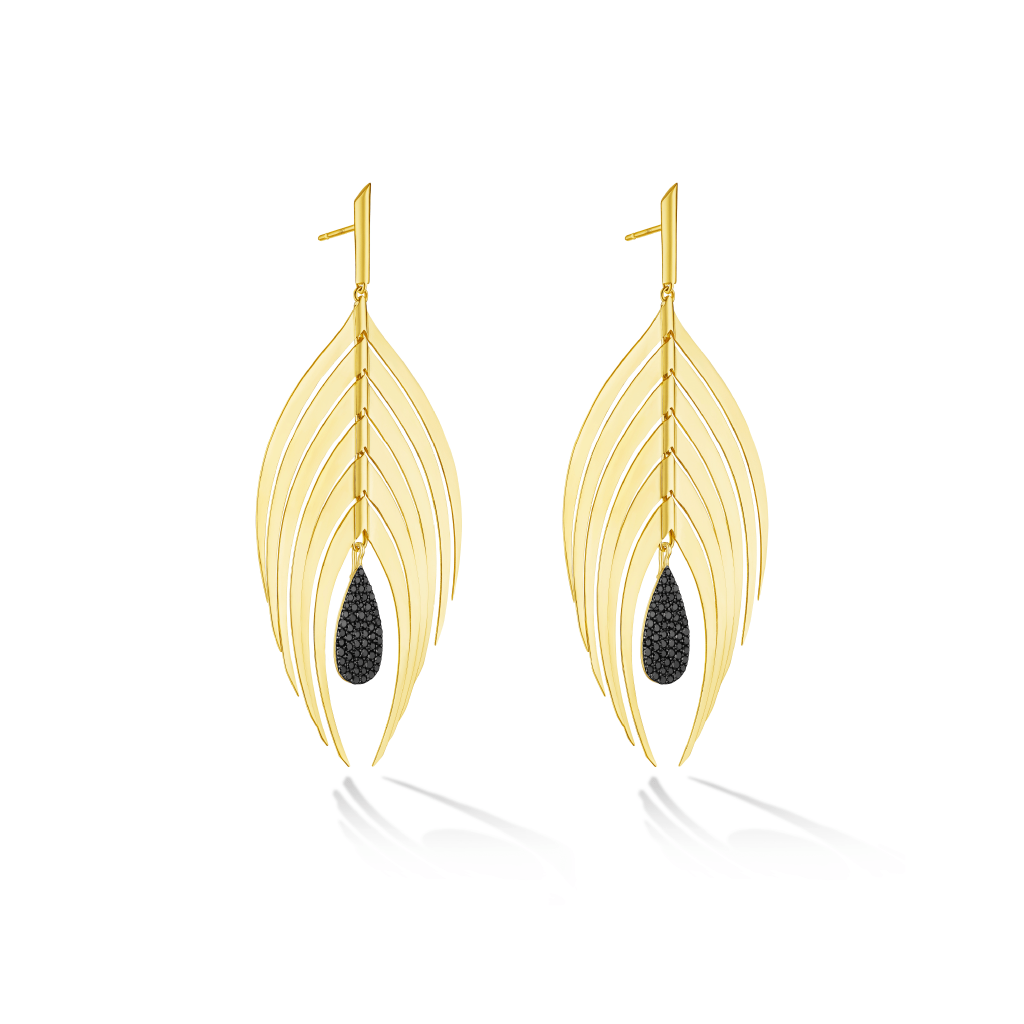 Peacock Drop Earrings with Black Diamond Pavé Drop - CADAR