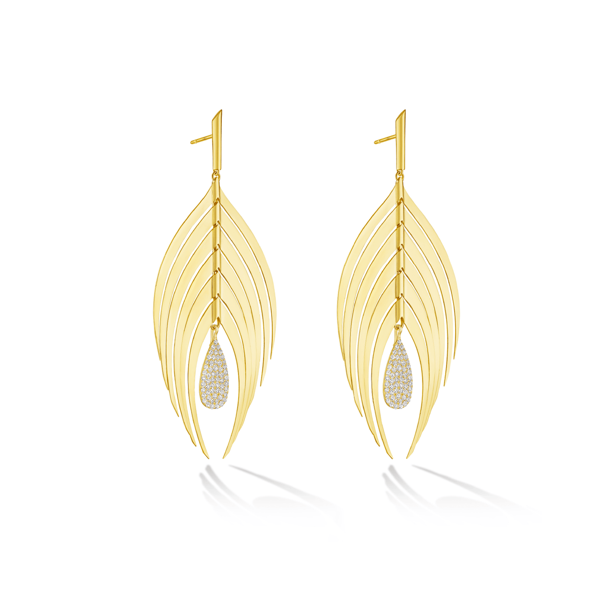 Peacock Drop Earrings with White Diamond Pavé Drop - CADAR