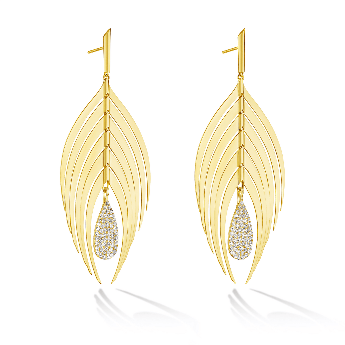 Peacock Drop Earrings with White Diamond Pavé Drop - CADAR