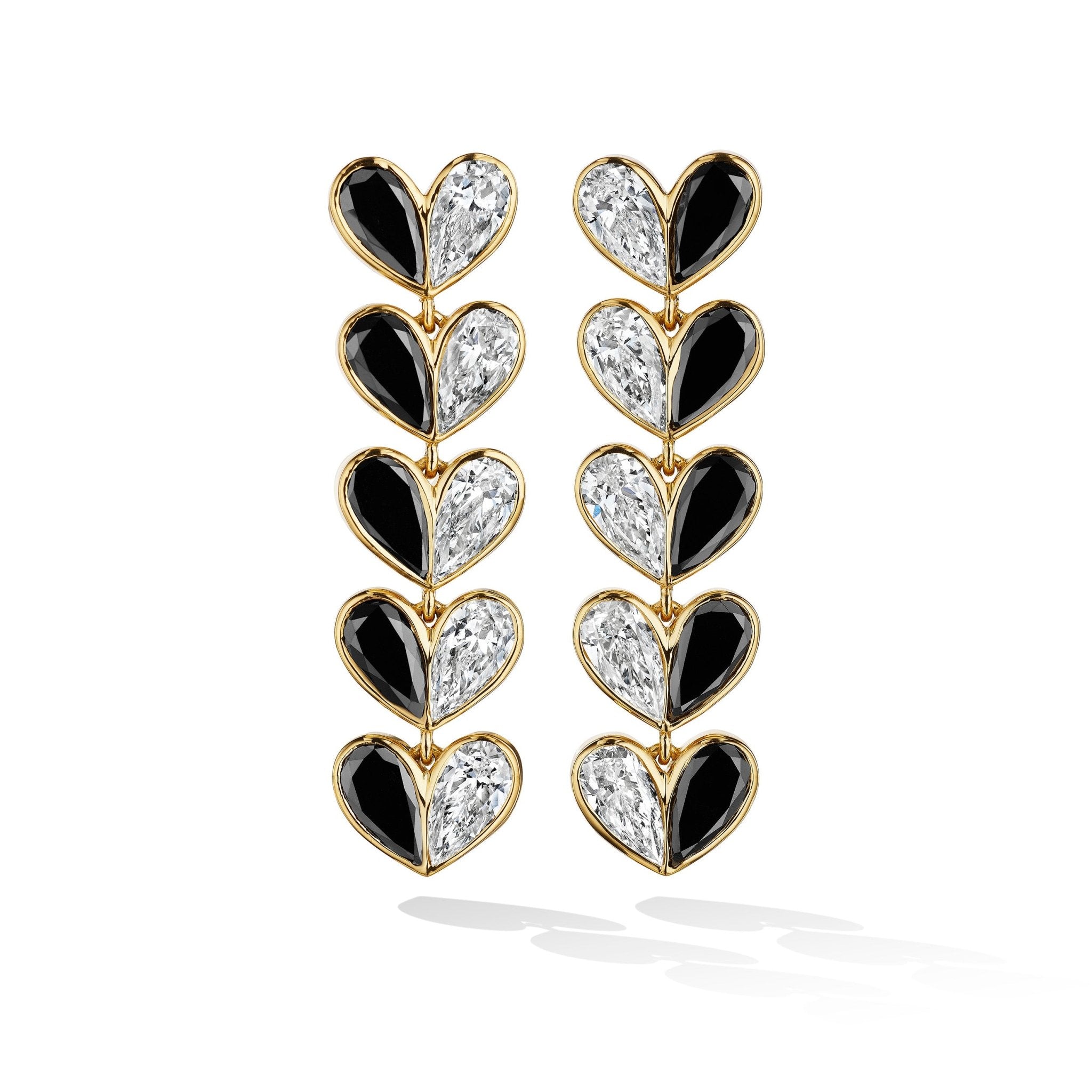 Unconditional Drop Earrings 5 Drops with Black and White Diamonds - CADAR