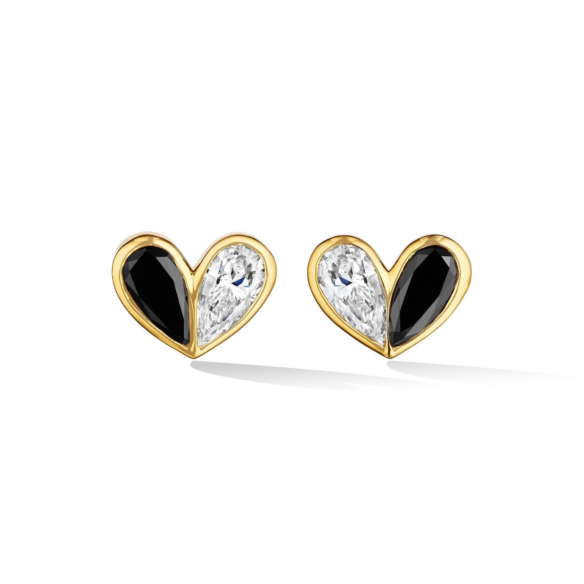 Unconditional Heart Stud Earrings with Black and White Diamonds - CADAR