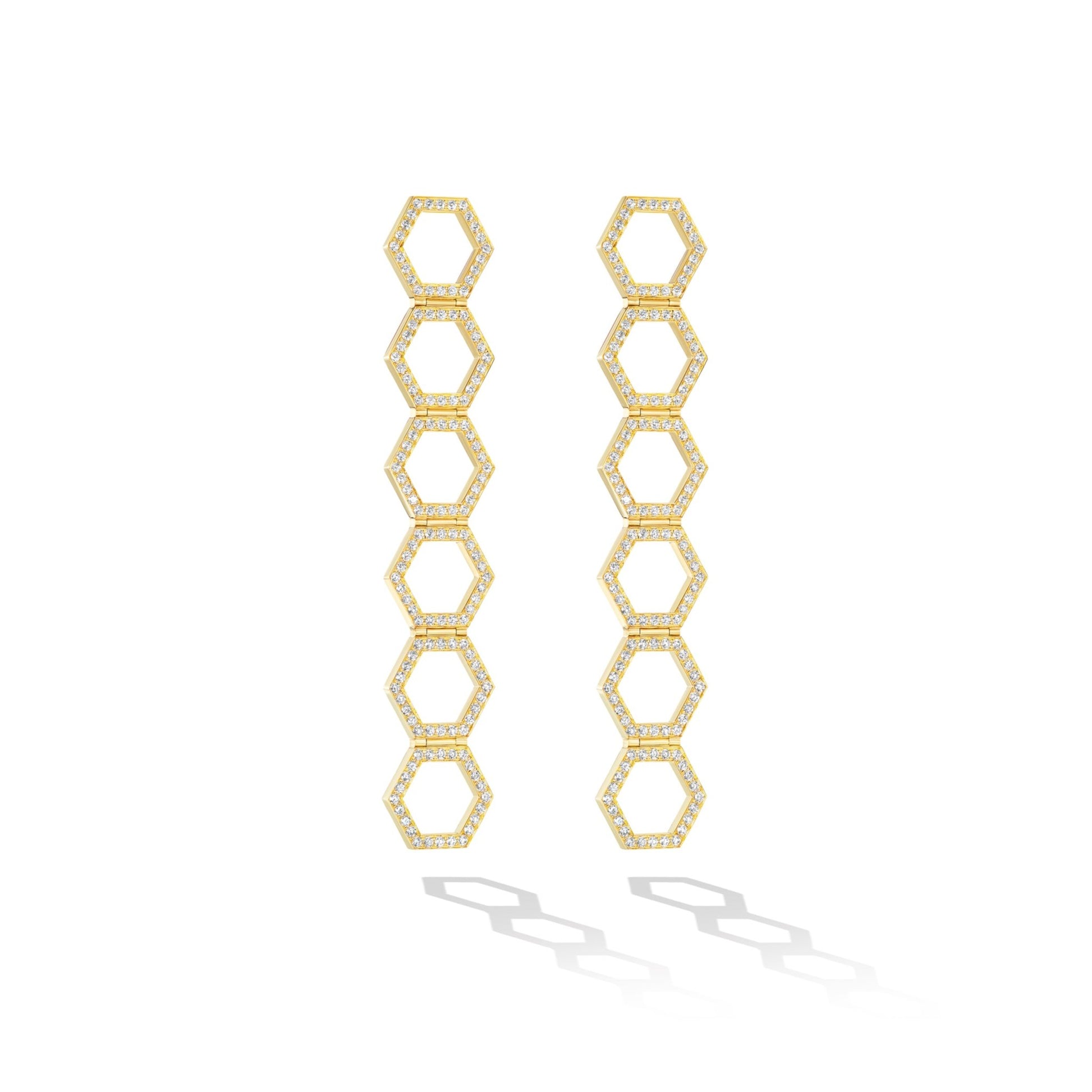 Yellow Gold B Home Drop Earrings with White Diamonds - CADAR
