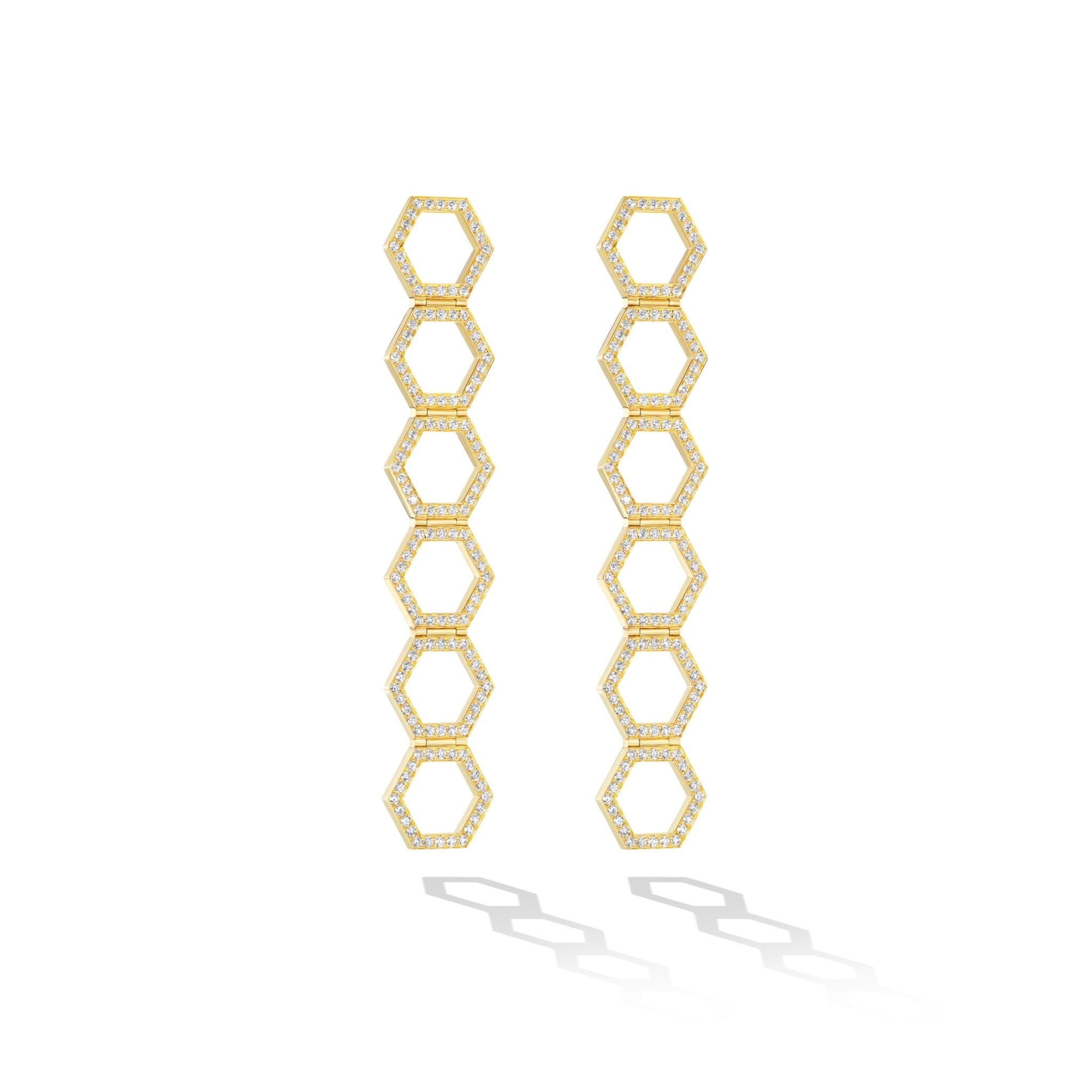 Yellow Gold B Home Drop Earrings with White Diamonds - CADAR