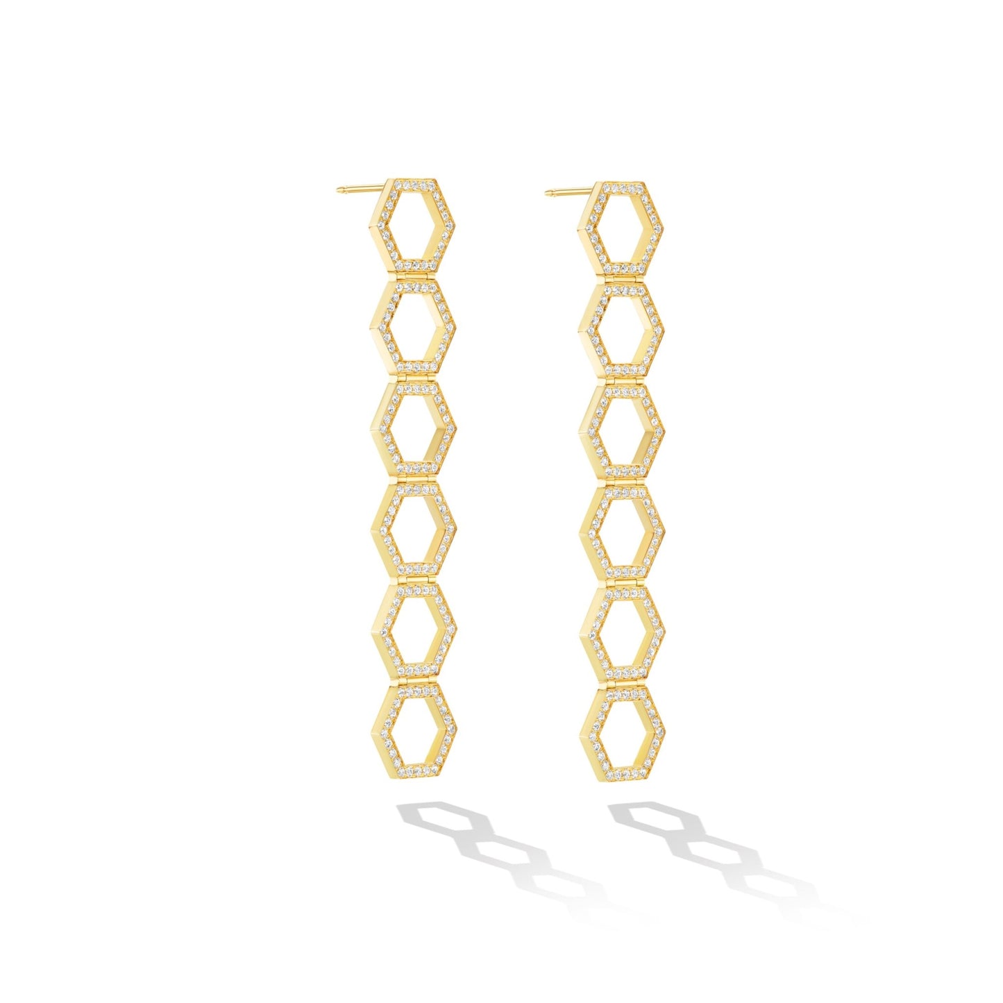 Yellow Gold B Home Drop Earrings with White Diamonds - CADAR