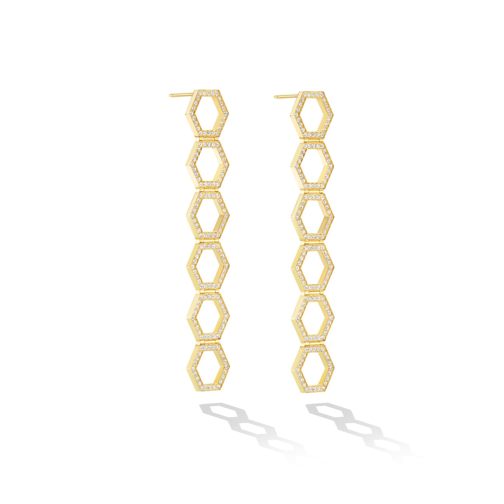 Yellow Gold B Home Drop Earrings with White Diamonds - CADAR