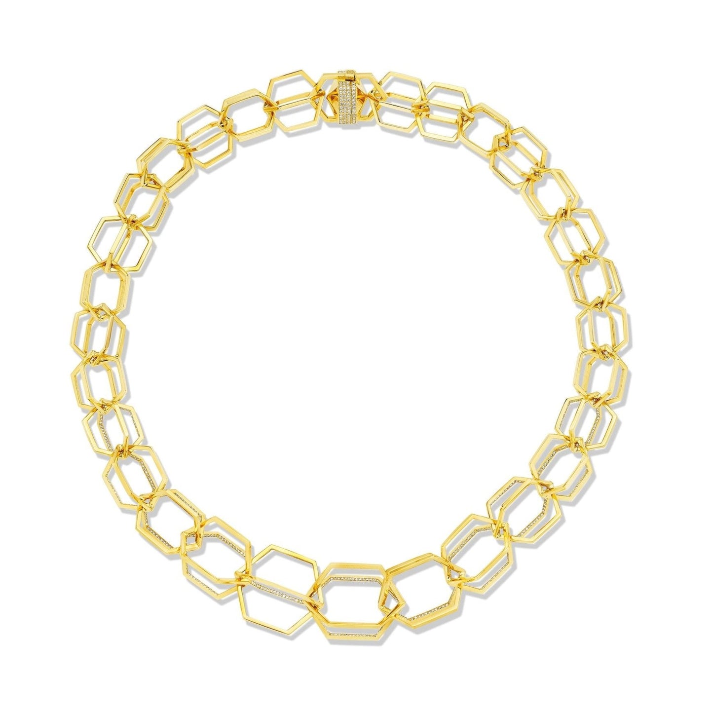 Yellow Gold B Home Hero Hexagon Link Necklace with White Diamonds - CADAR