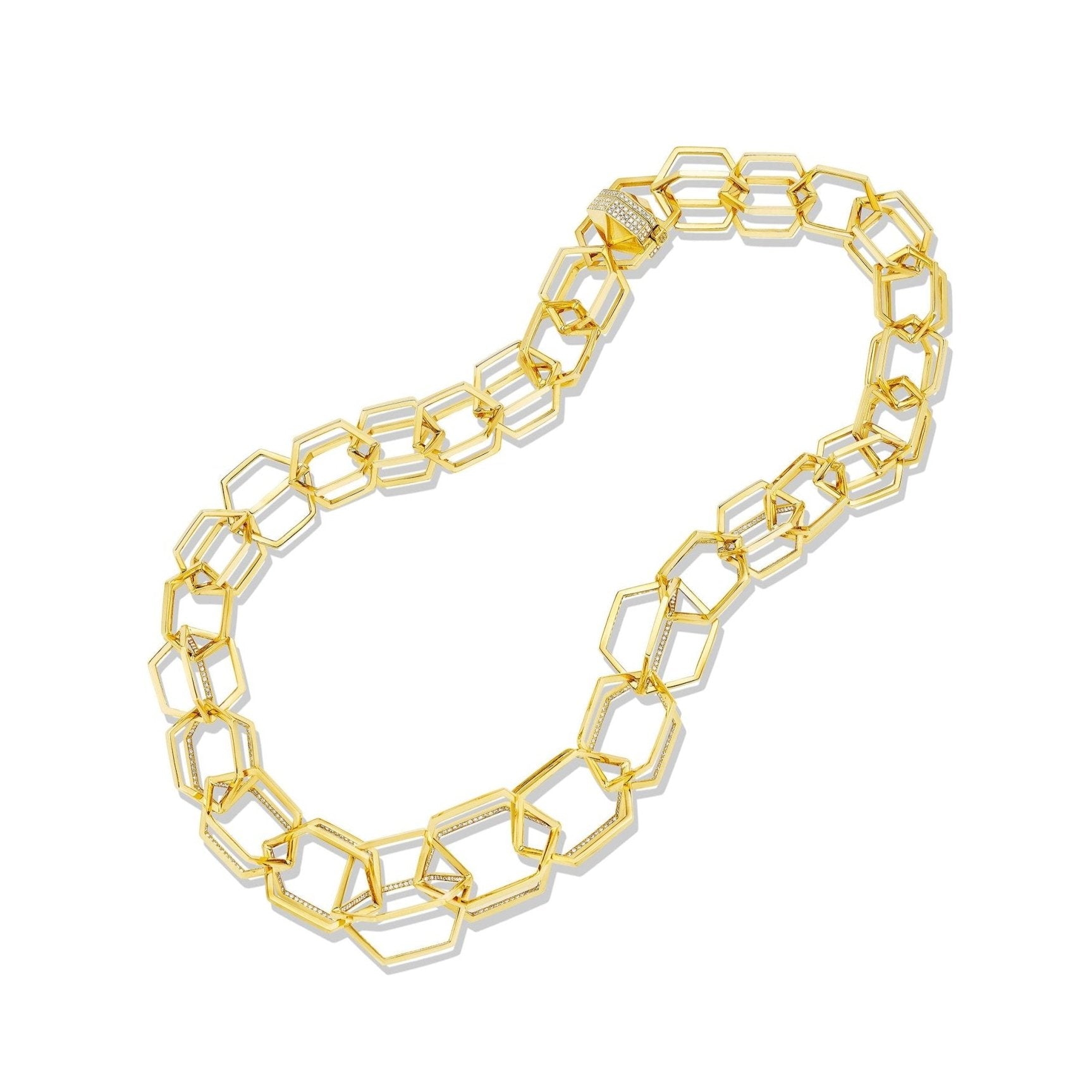 Yellow Gold B Home Hero Hexagon Link Necklace with White Diamonds - CADAR
