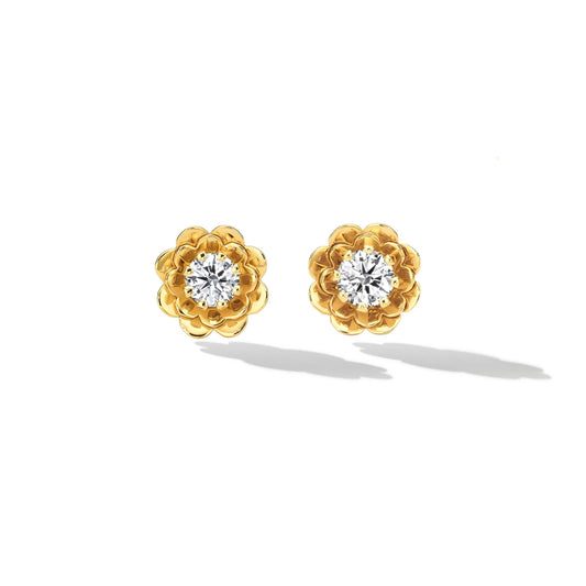 Yellow Gold Trio Stud Earrings with White Diamonds