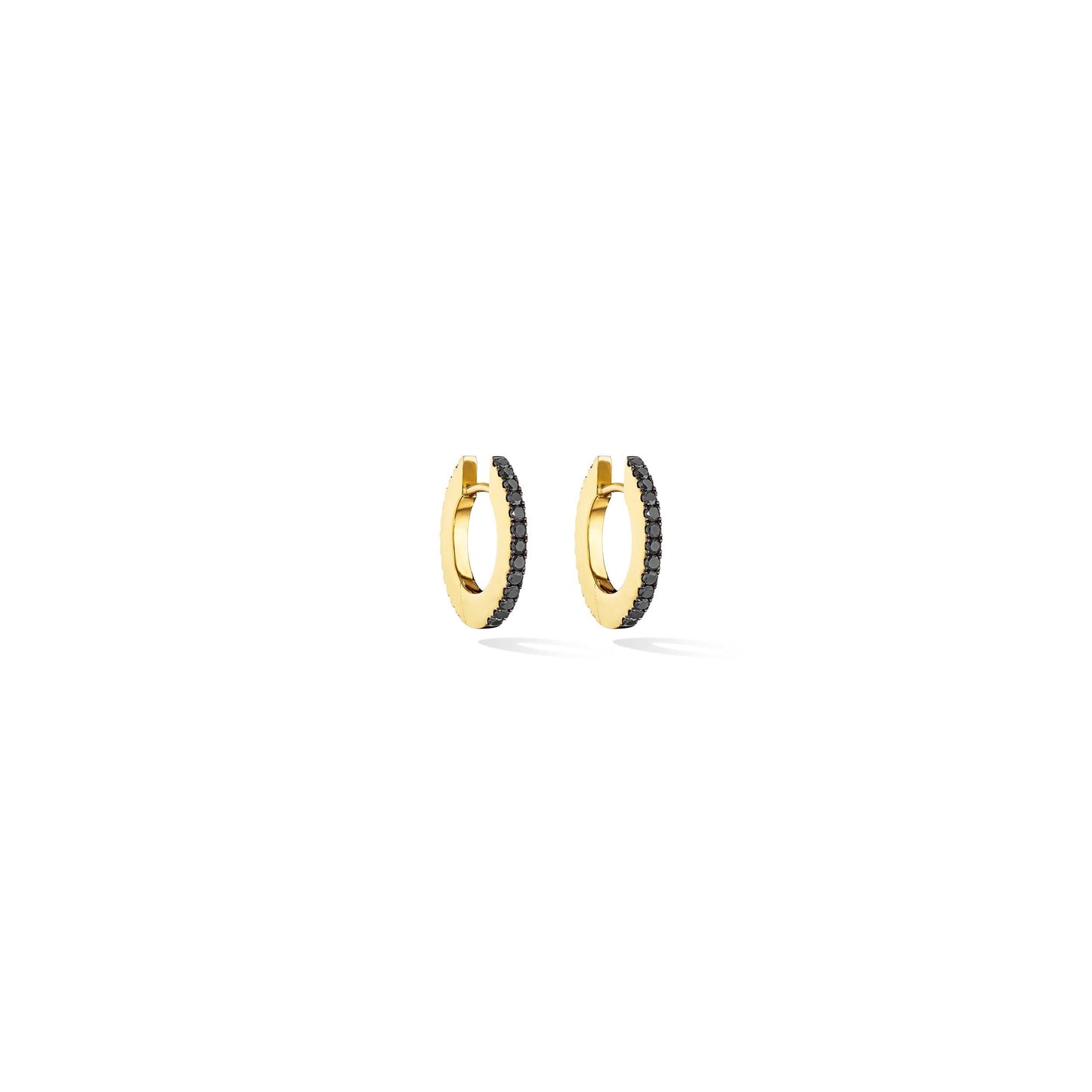 Small Yellow Gold Solo Hoop Earrings with Black and White Diamonds - Cadar