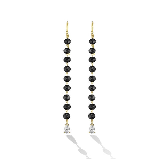 Yellow Gold Reflections Single Drop Earrings with Black and White Diamonds