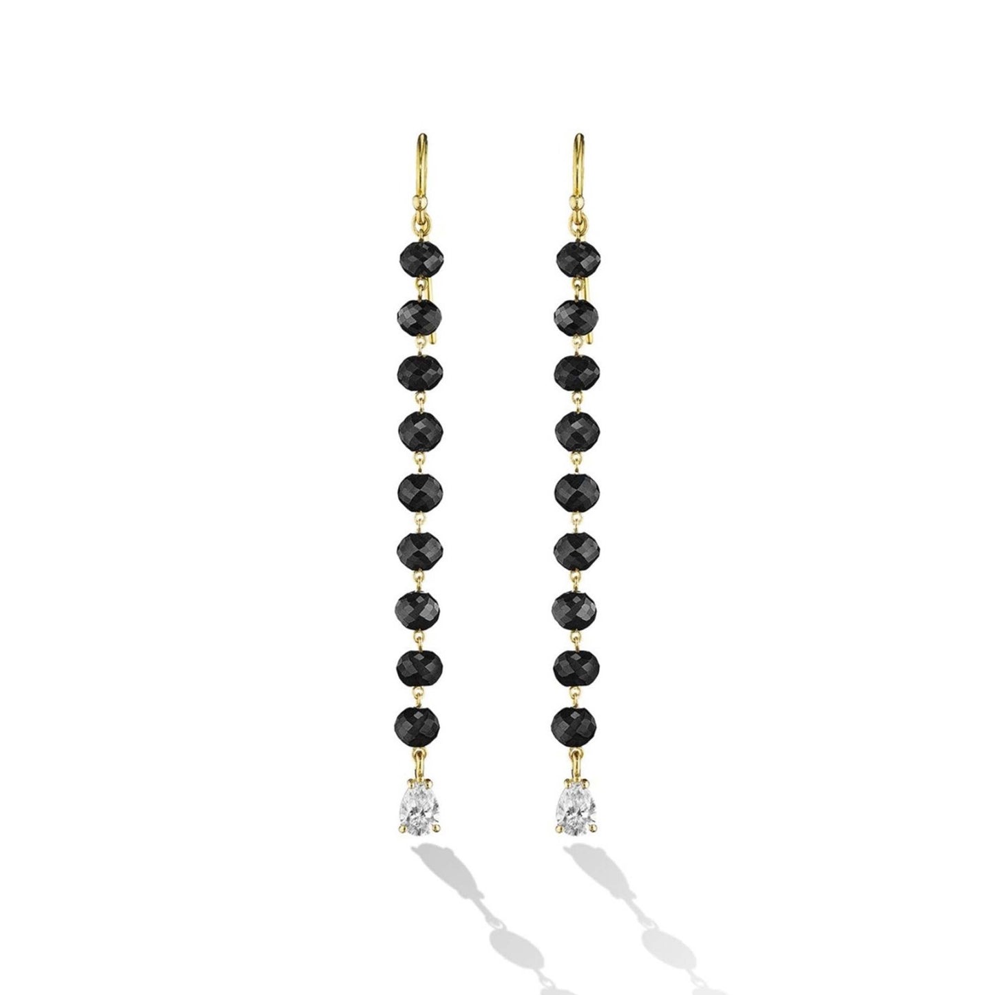 Yellow Gold Reflections Single Drop Earrings with Black and White Diamonds