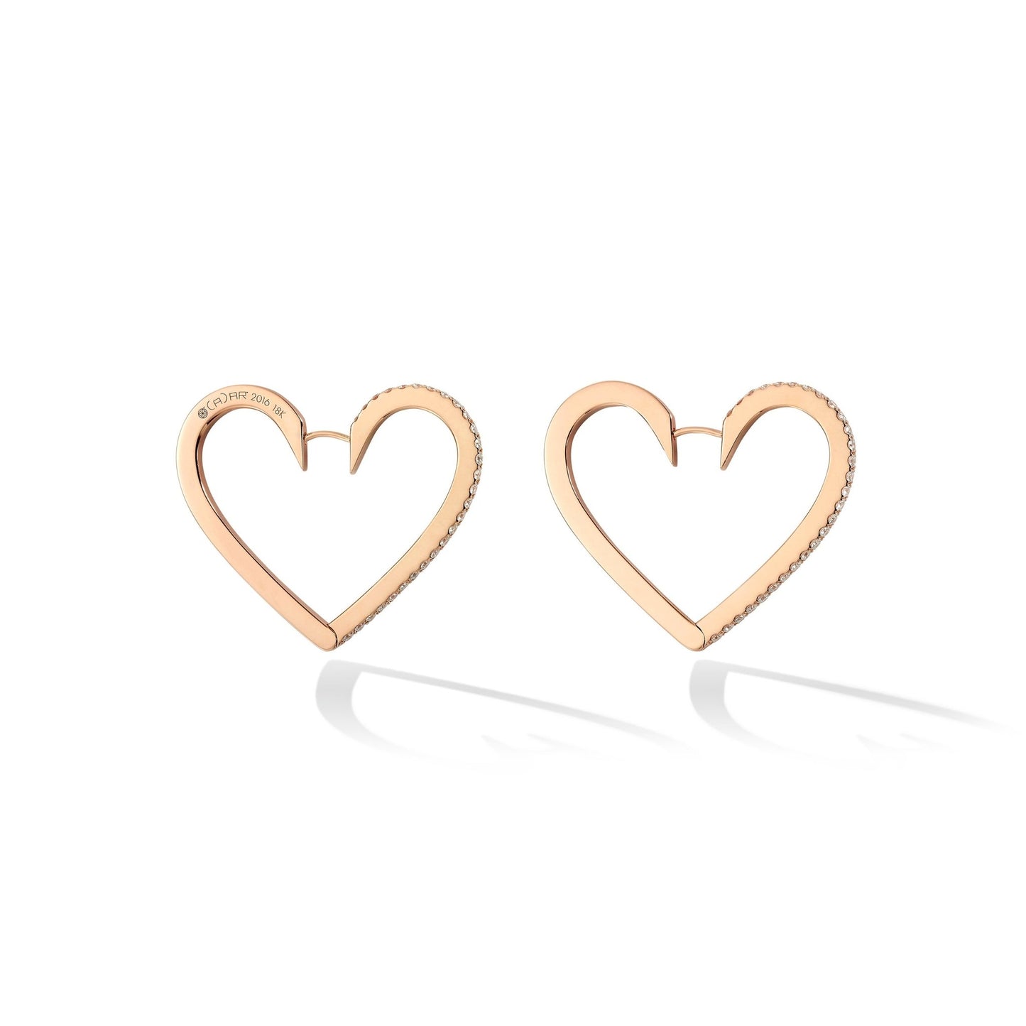 Large Rose Gold Endless Hoop Earrings with White Diamonds - Cadar