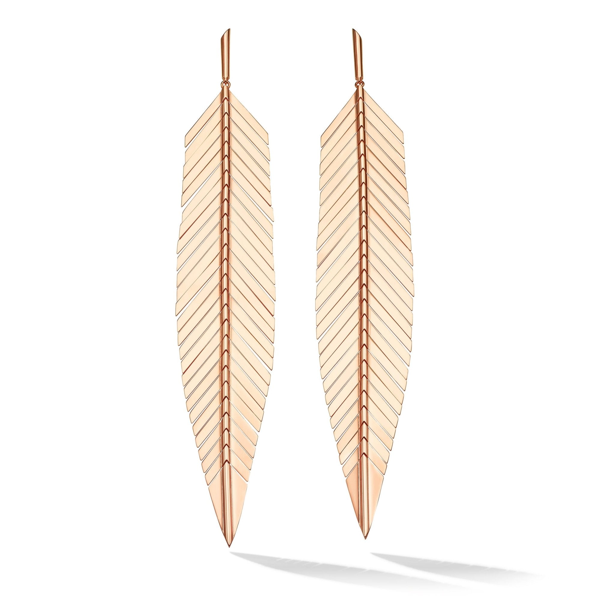 Large Rose Gold Feather Earrings - Cadar