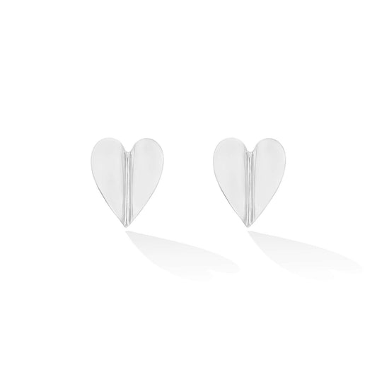 Large White Gold Wings of Love Folded Stud Earrings - Cadar