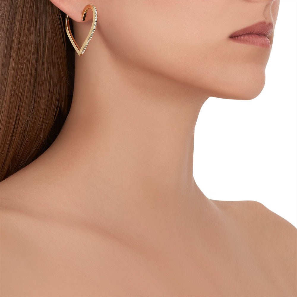 Large Yellow Gold Endless Hoop Earrings with White Diamonds - Cadar