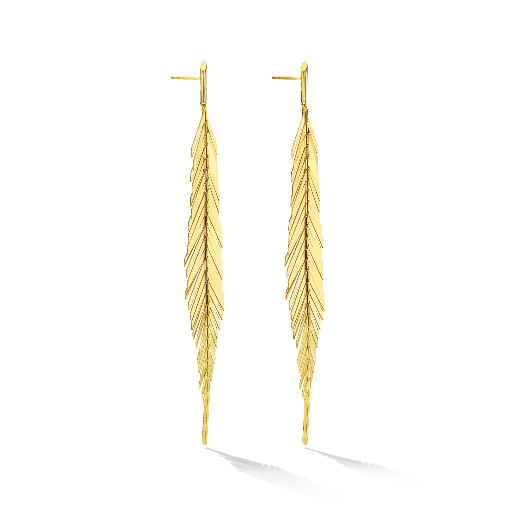 Large Yellow Gold Feather Earrings - Cadar