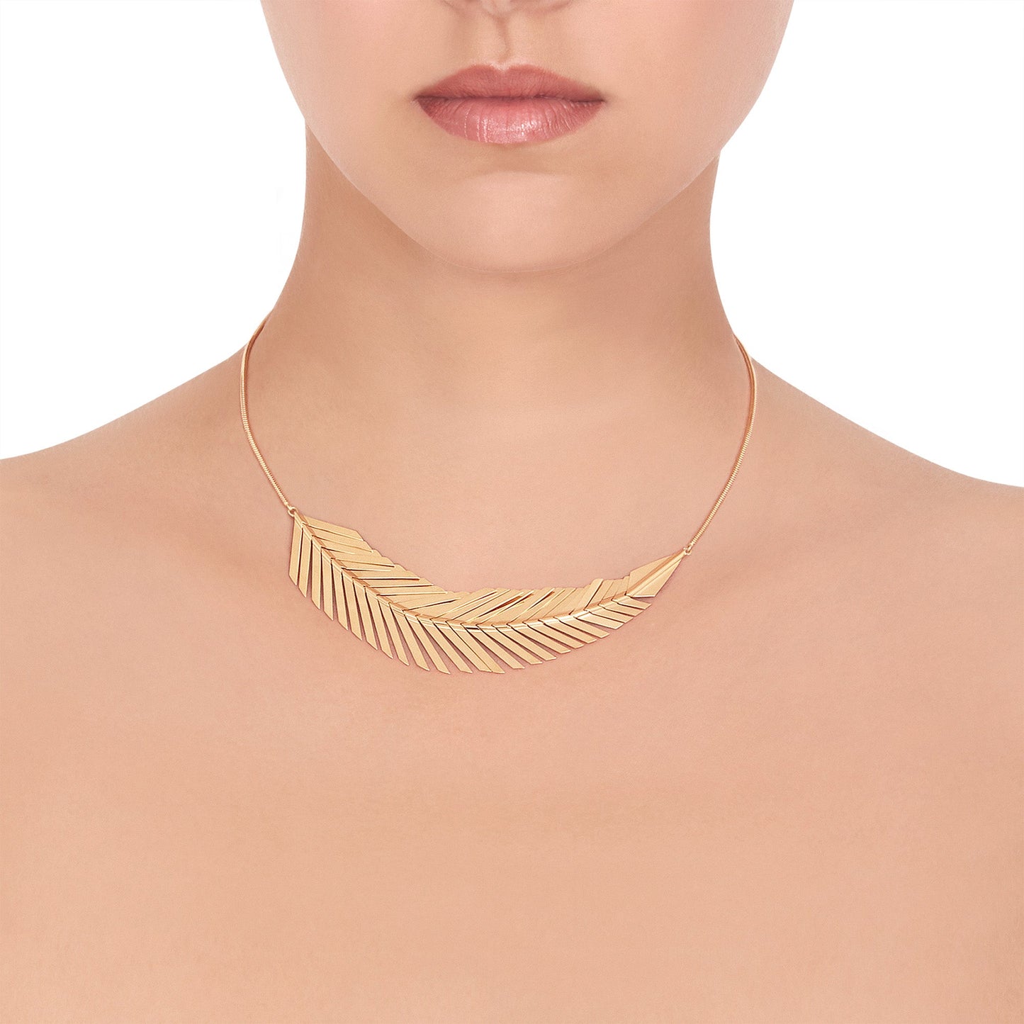 Large Yellow Gold Feather Necklace - Cadar