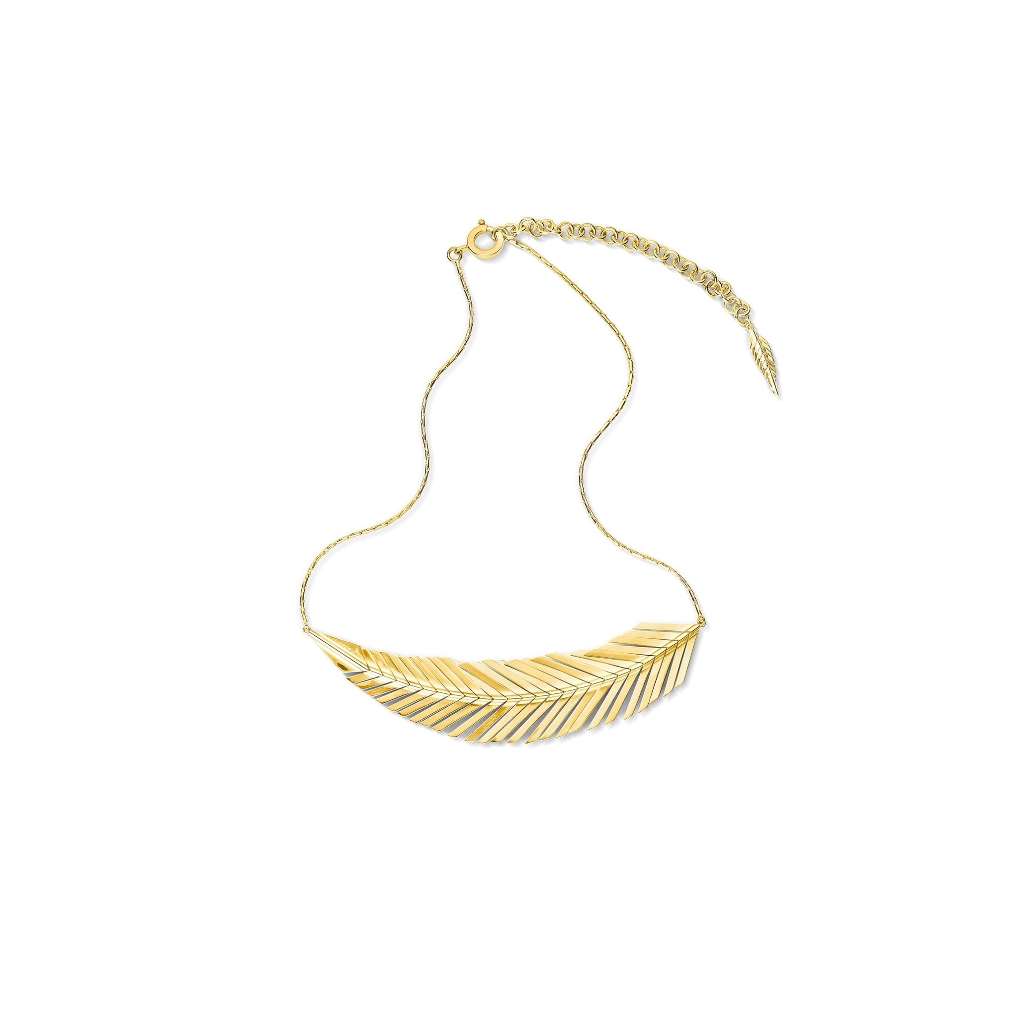 Large Yellow Gold Feather Necklace - Cadar