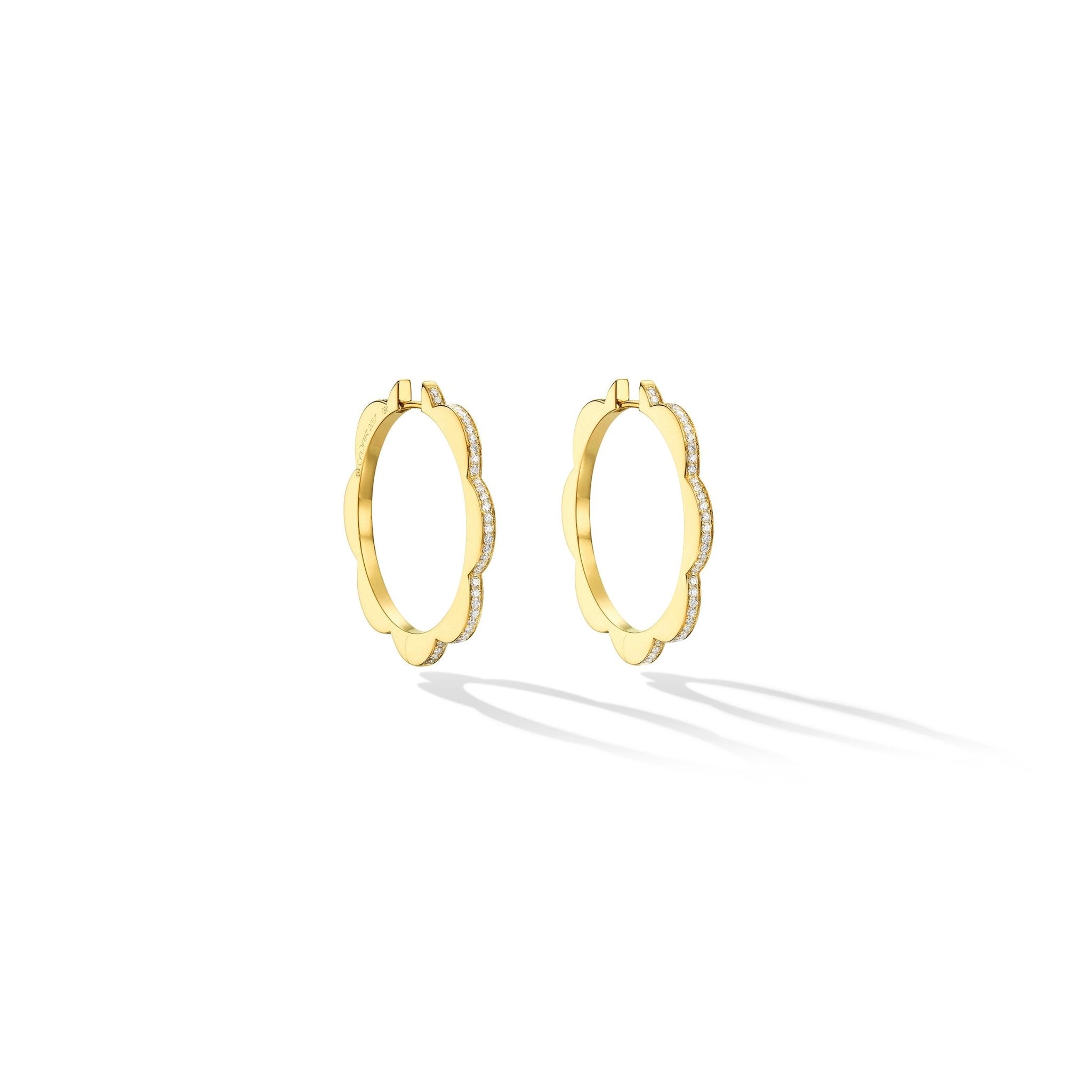 Large Yellow Gold Triplet Hoop Earrings with Black and White Diamonds - Cadar