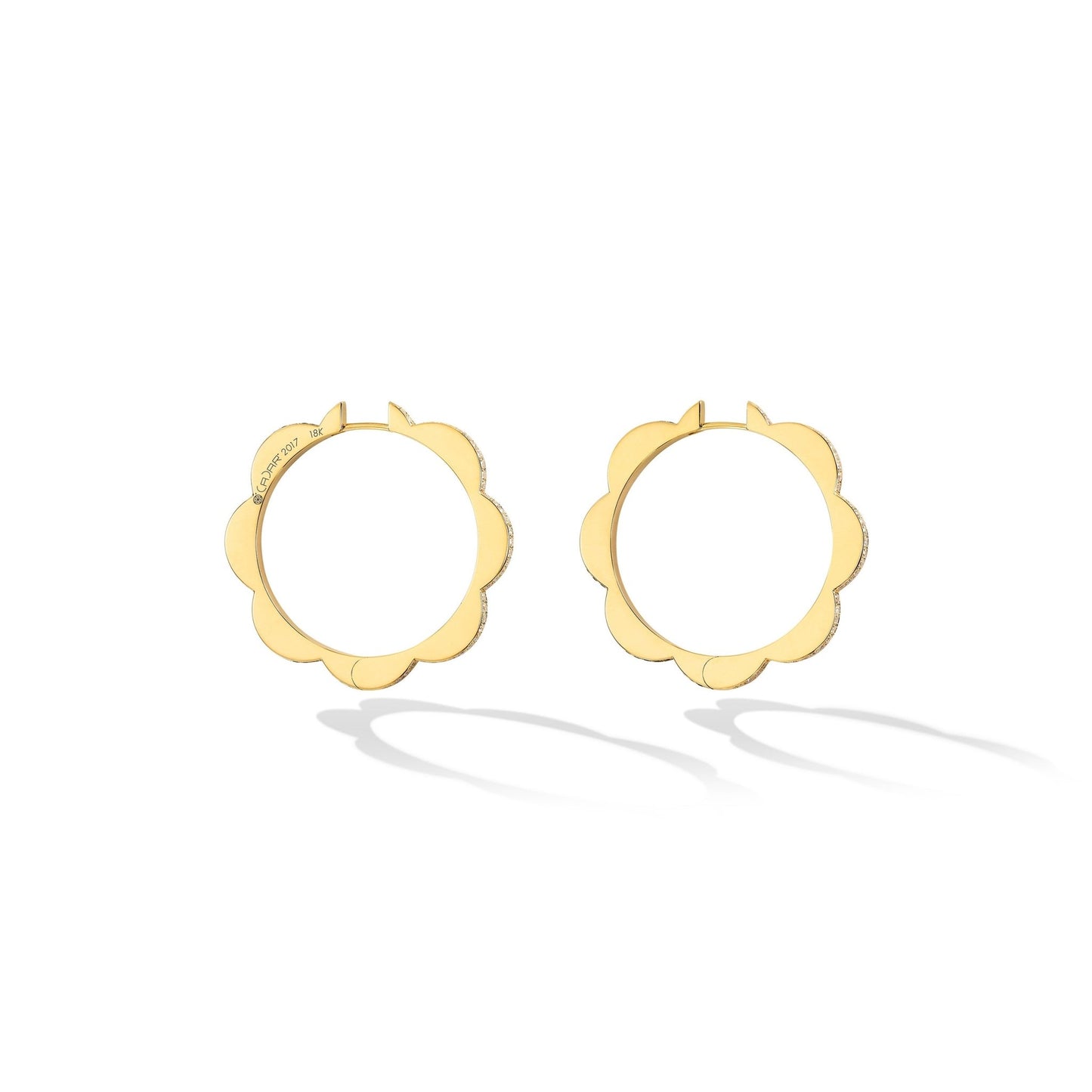 Large Yellow Gold Triplet Hoop Earrings with Black and White Diamonds - Cadar