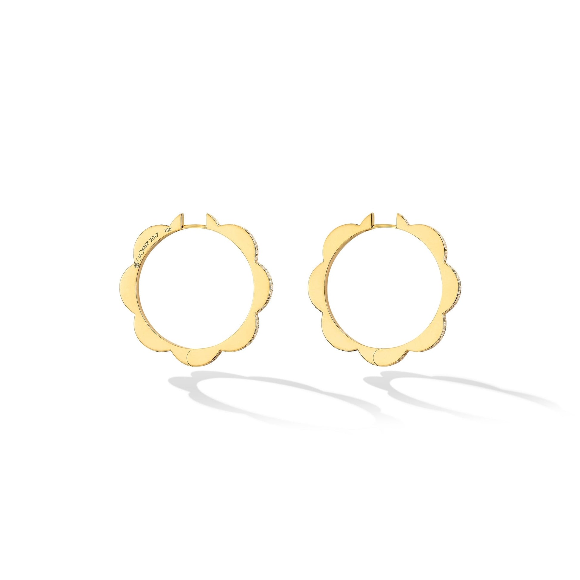 Large Yellow Gold Triplet Hoop Earrings with White Diamonds - Cadar