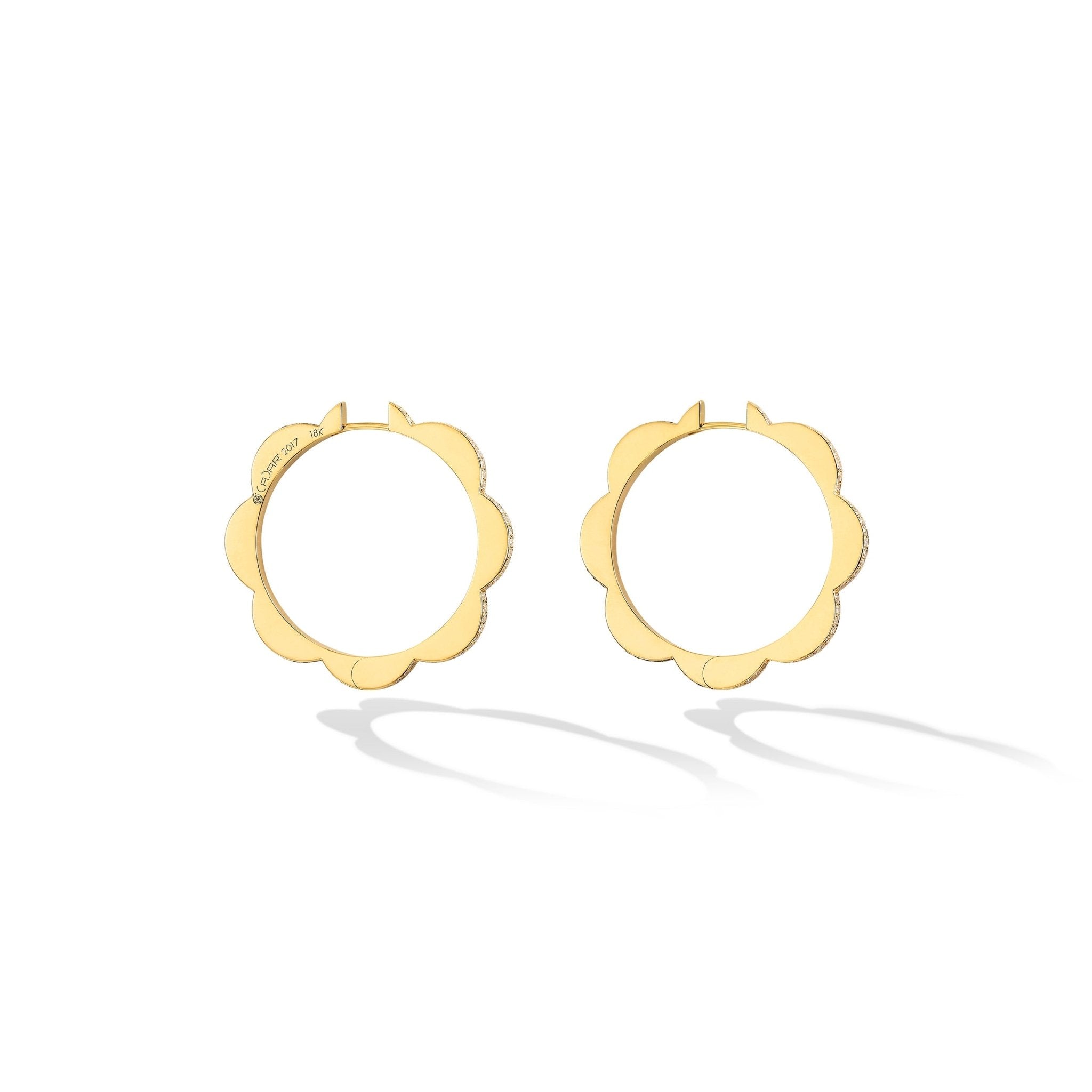 Large Yellow Gold Triplet Hoop Earrings with White Diamonds - Cadar