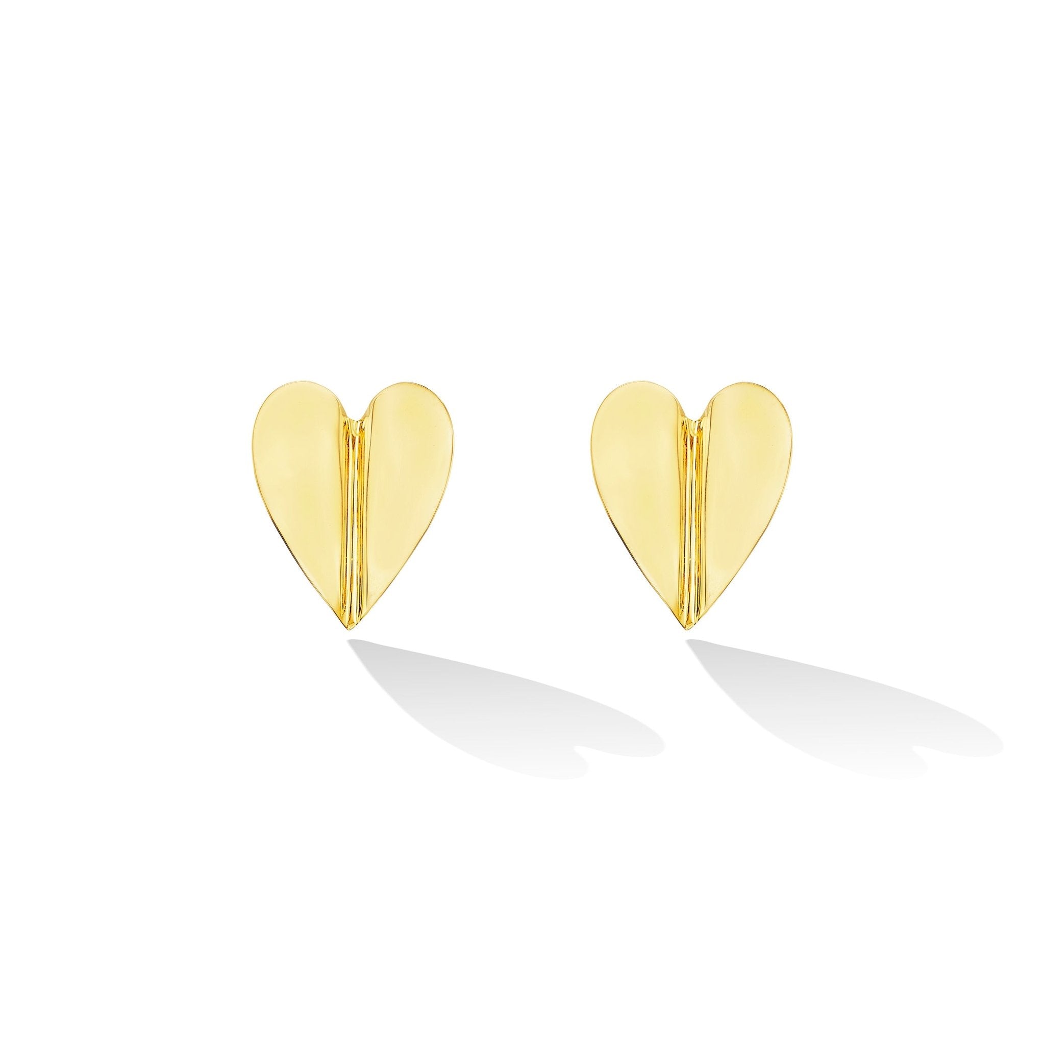 Large Yellow Gold Wings of Love Folded Stud Earrings - Cadar