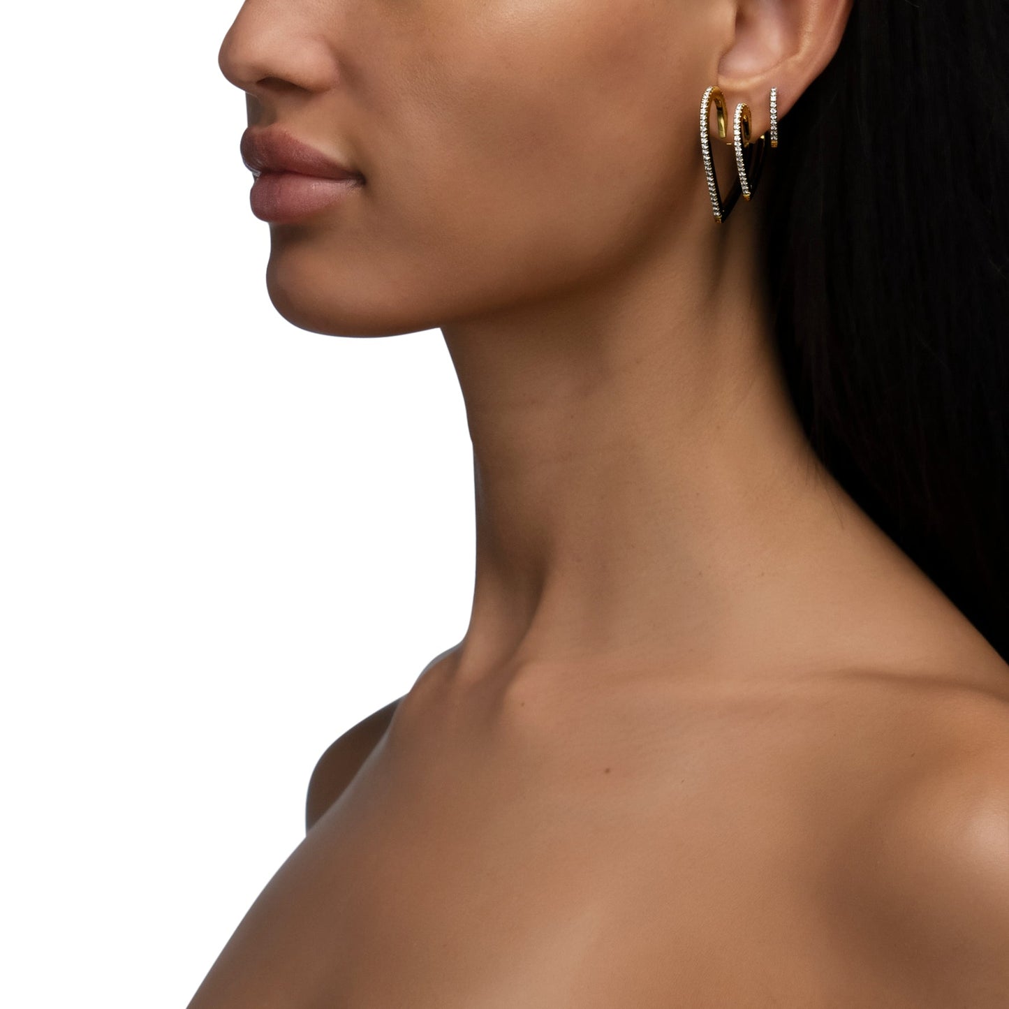 Medium White Gold Endless Hoop Earrings with White Diamonds - Cadar