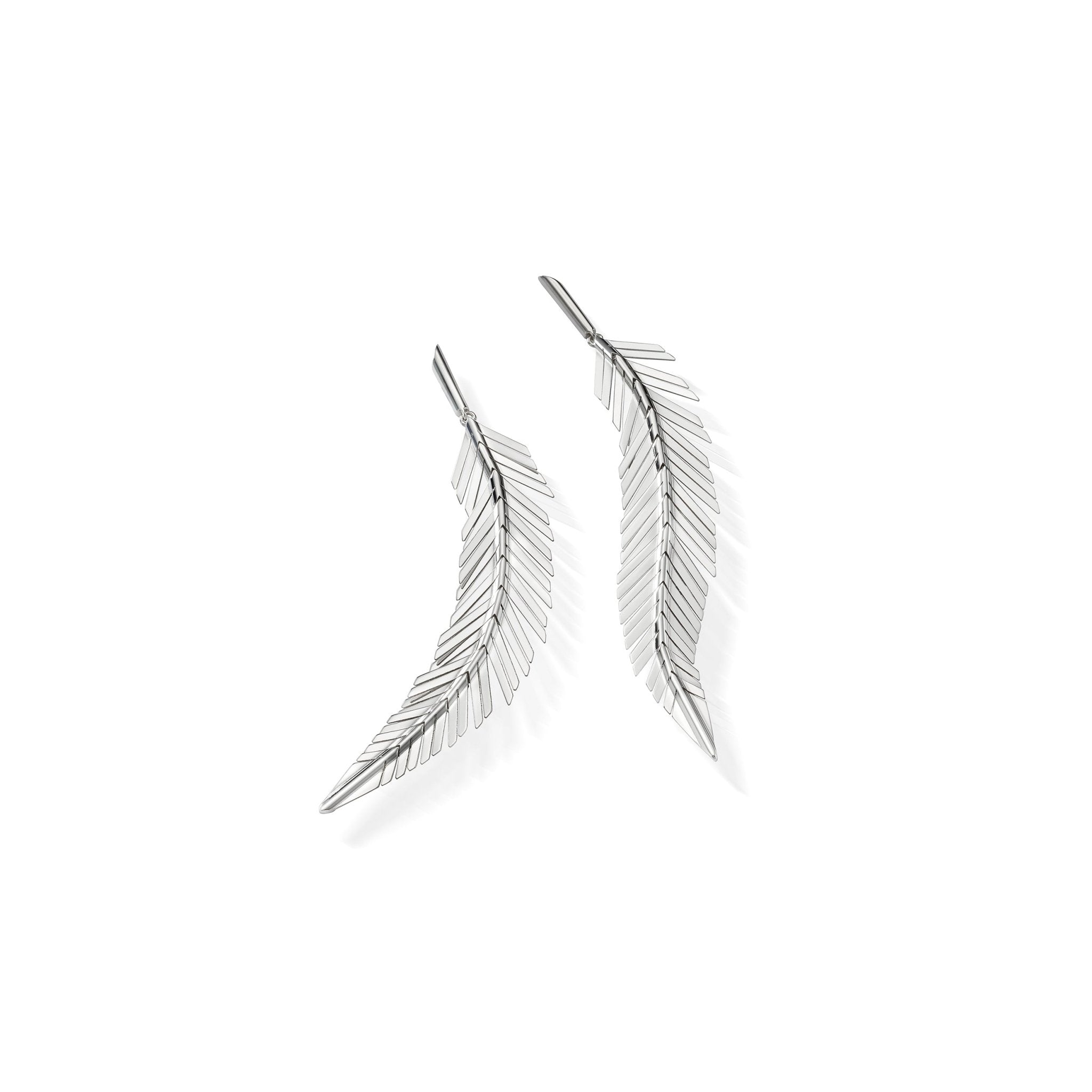 Medium White Gold Feather Earrings - Cadar