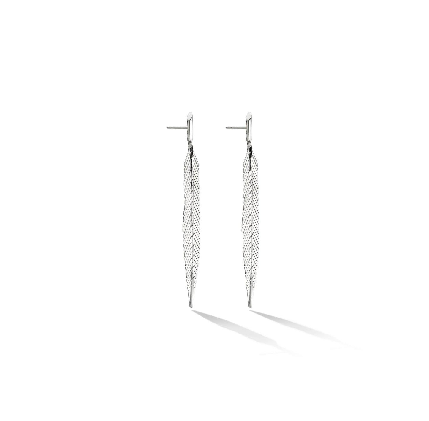 Medium White Gold Feather Earrings - Cadar