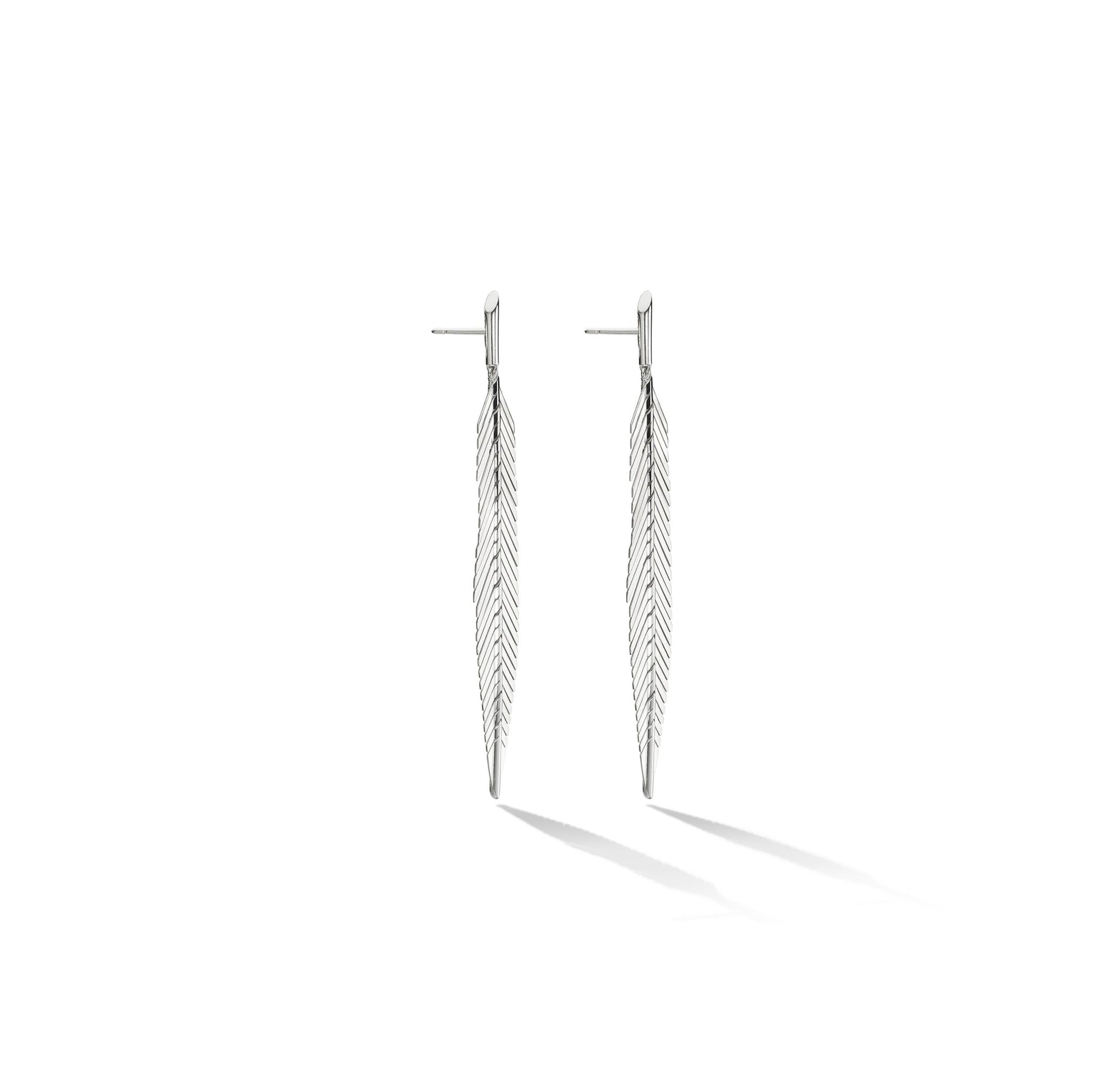 Medium White Gold Feather Earrings - Cadar