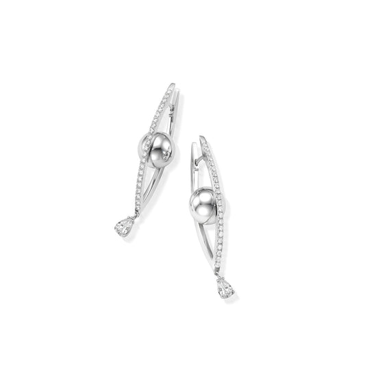 Medium White Gold Reflections Hoop Earrings with White Diamonds - Cadar