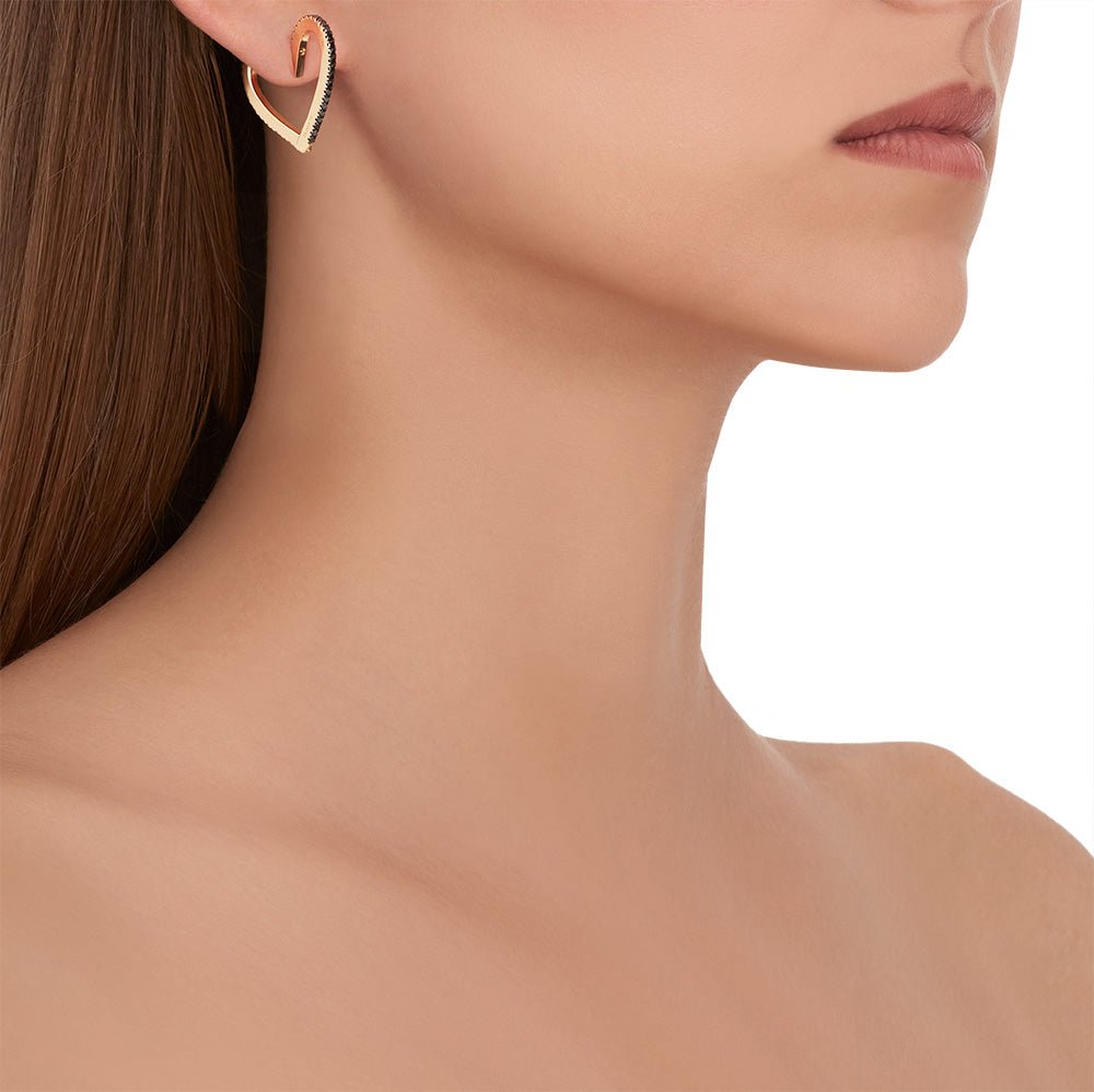 Medium Yellow Gold Endless Hoop Earrings with Black and White Diamonds - Cadar