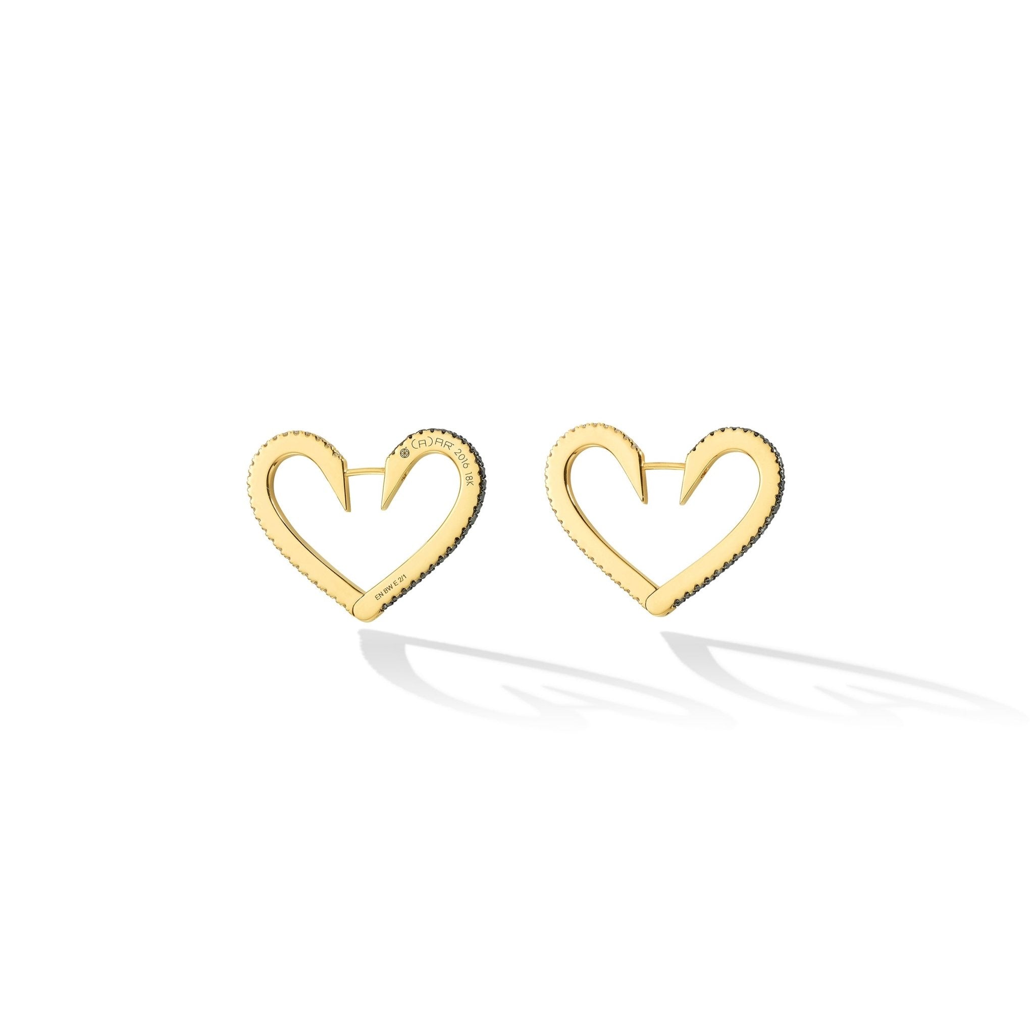 Medium Yellow Gold Endless Hoop Earrings with Black and White Diamonds - Cadar
