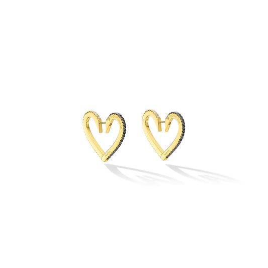 Medium Yellow Gold Endless Hoop Earrings with Black and White Diamonds - Cadar