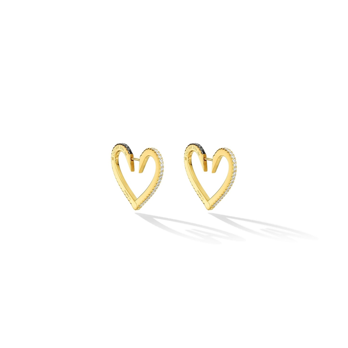 Medium Yellow Gold Endless Hoop Earrings with Black and White Diamonds - Cadar