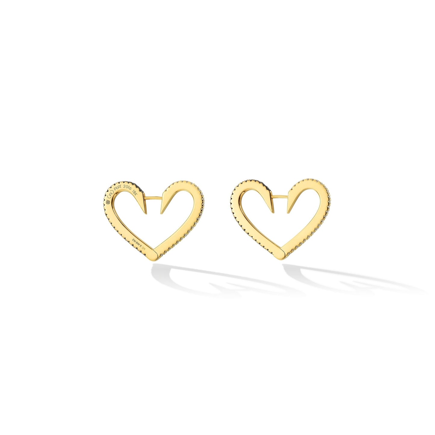 Medium Yellow Gold Endless Hoop Earrings with Black and White Diamonds - Cadar