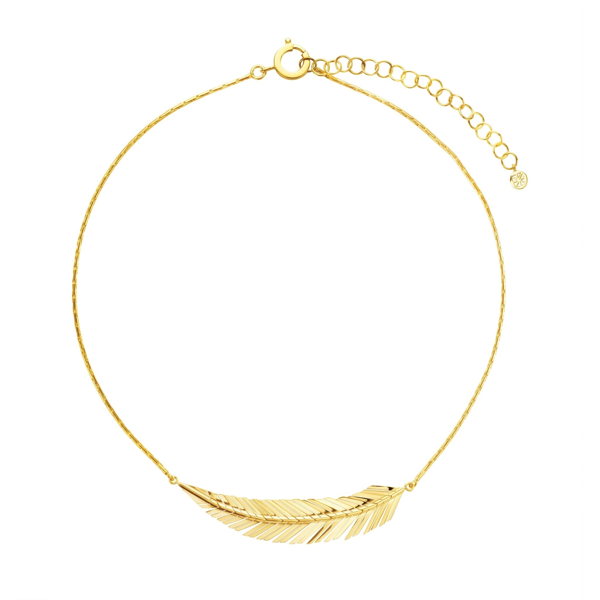 18K Gold Feather Pendant Necklace | Gold Feather Charm Black Cord | Cadar