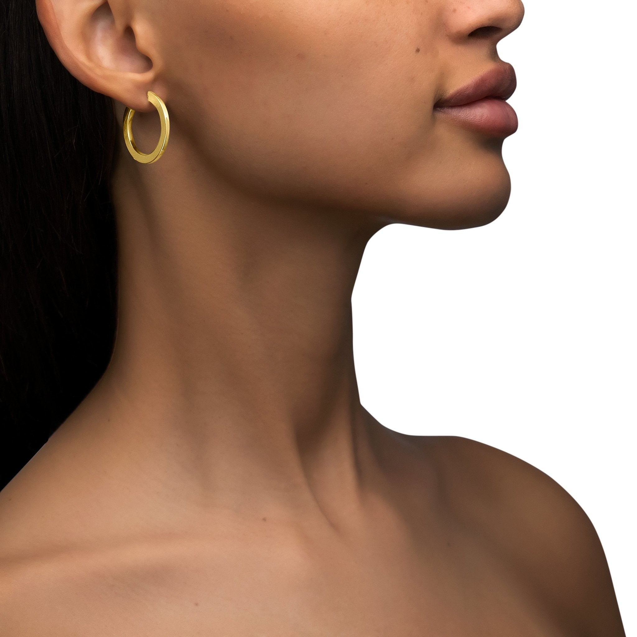 Medium Yellow Gold Plain Hoop Earrings - Cadar