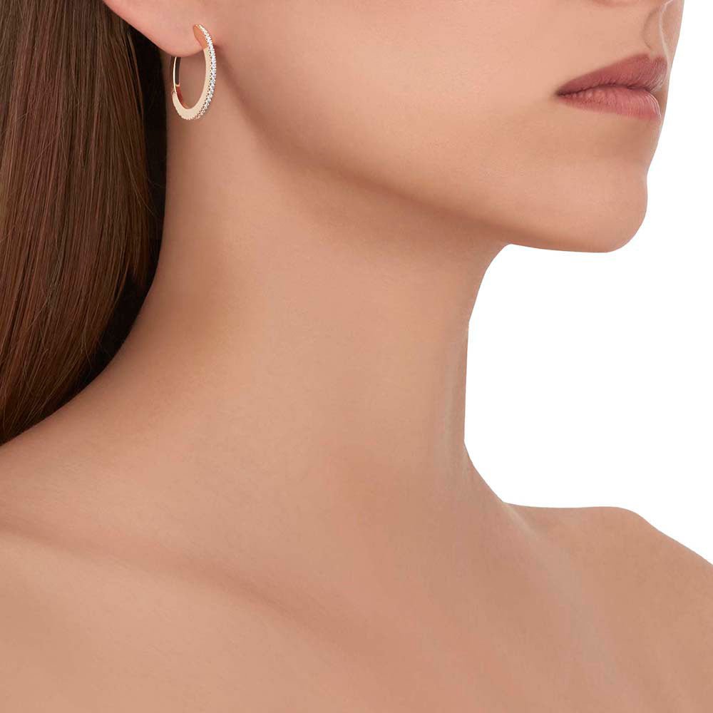 Medium Yellow Gold Solo Hoop Earrings with White and Black Diamonds - Cadar