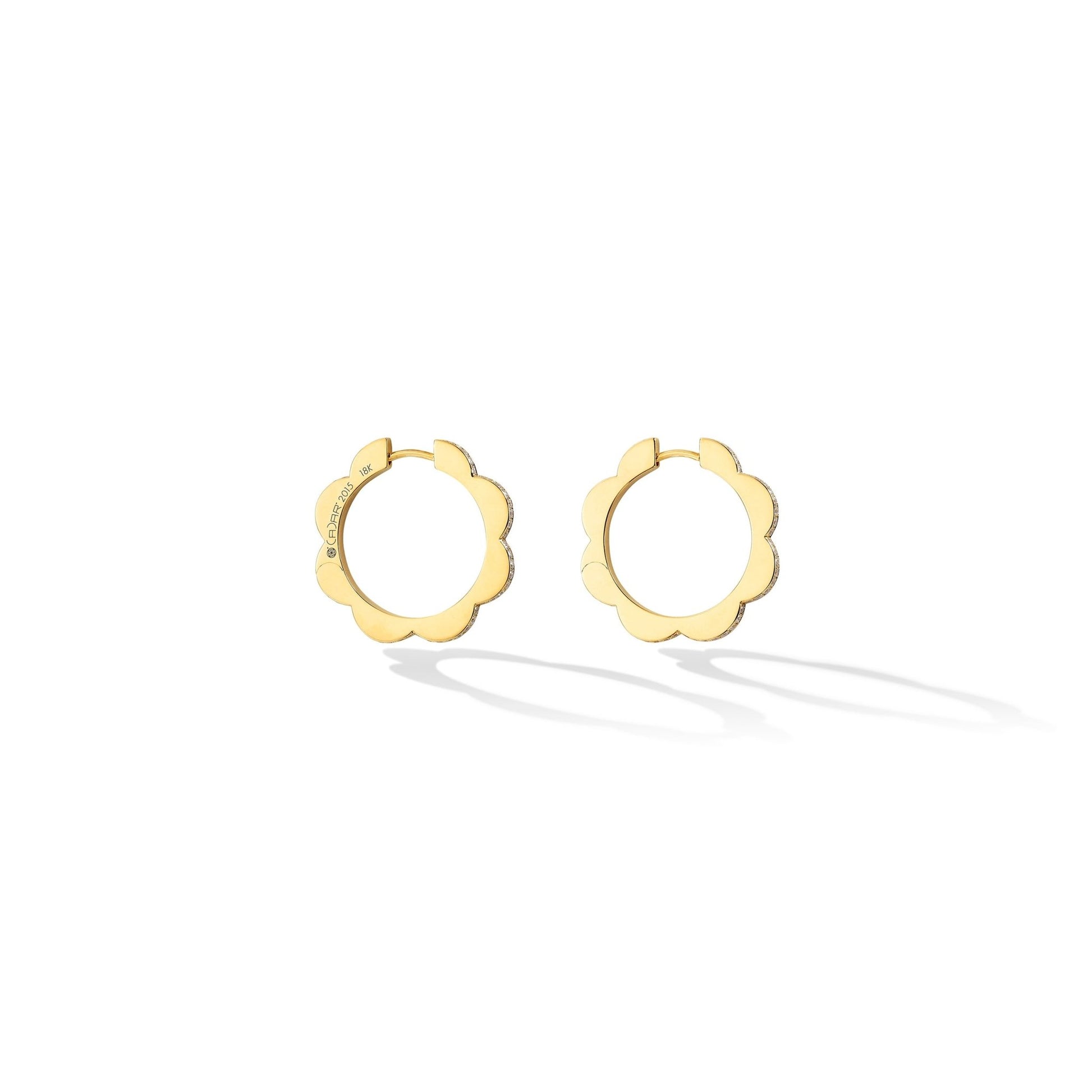 Medium Yellow Gold Triplet Hoop Earrings with White Diamonds - Cadar