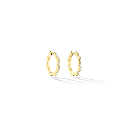 Medium Yellow Gold Triplet Hoop Earrings with White Diamonds - Cadar