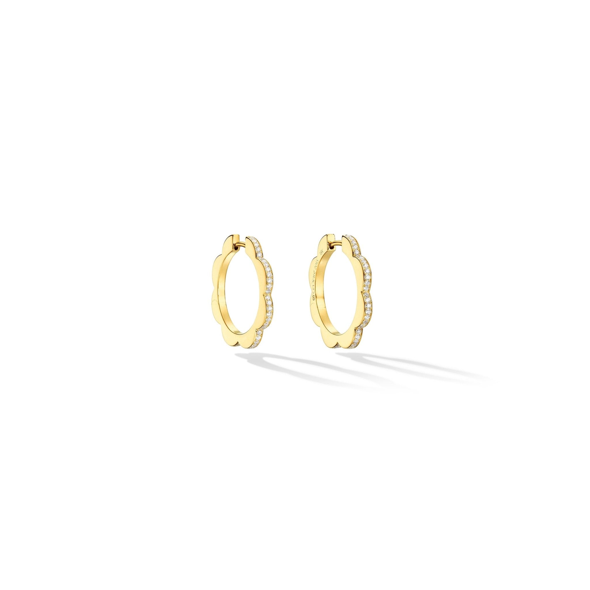 Medium Yellow Gold Triplet Hoop Earrings with White Diamonds - Cadar