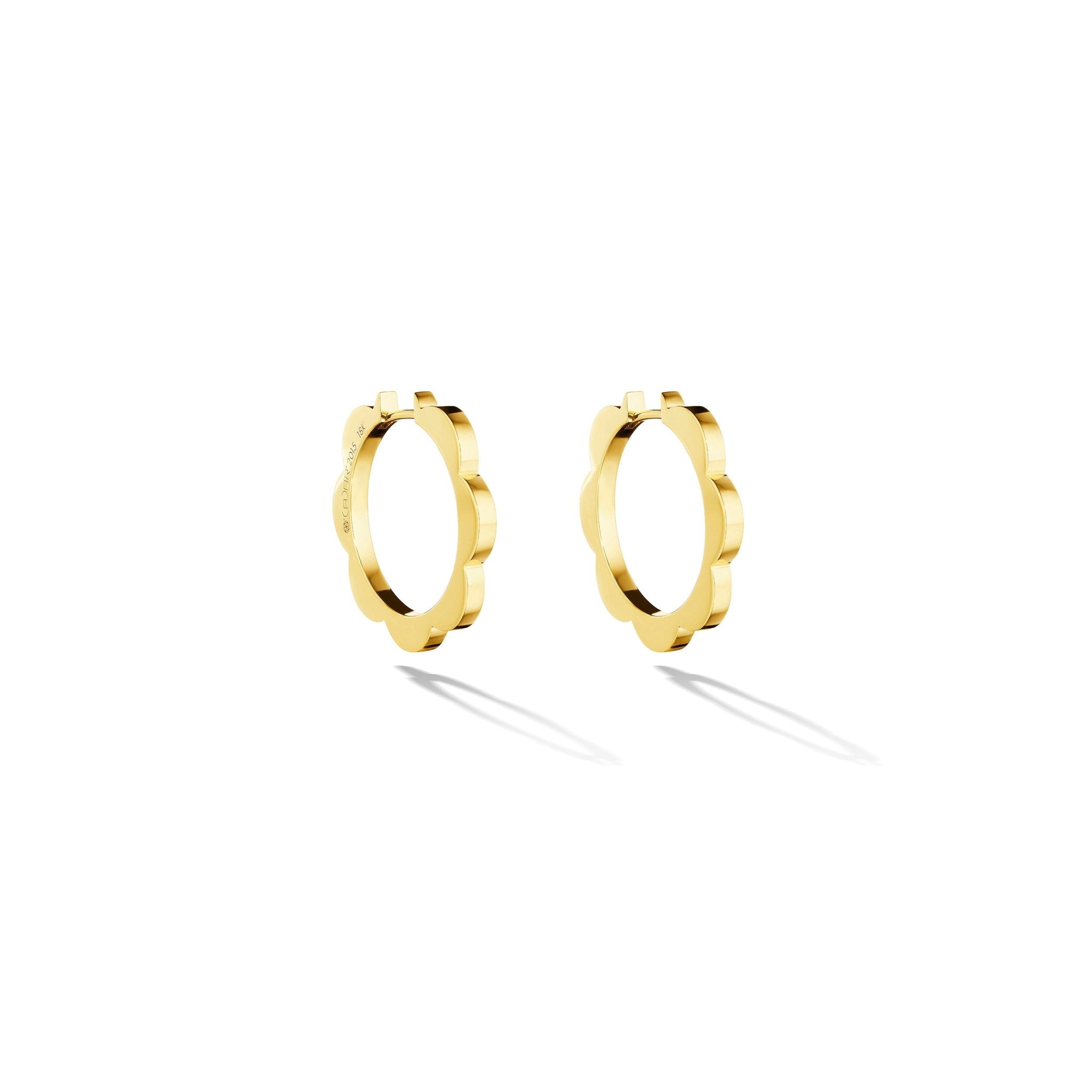 Medium Yellow Gold Triplet Plain Hoop Earrings - Cadar