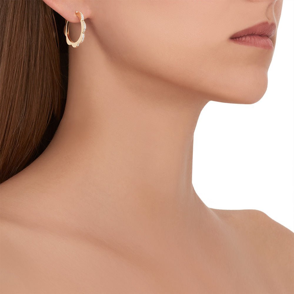 Medium Yellow Gold Triplet Plain Hoop Earrings - Cadar